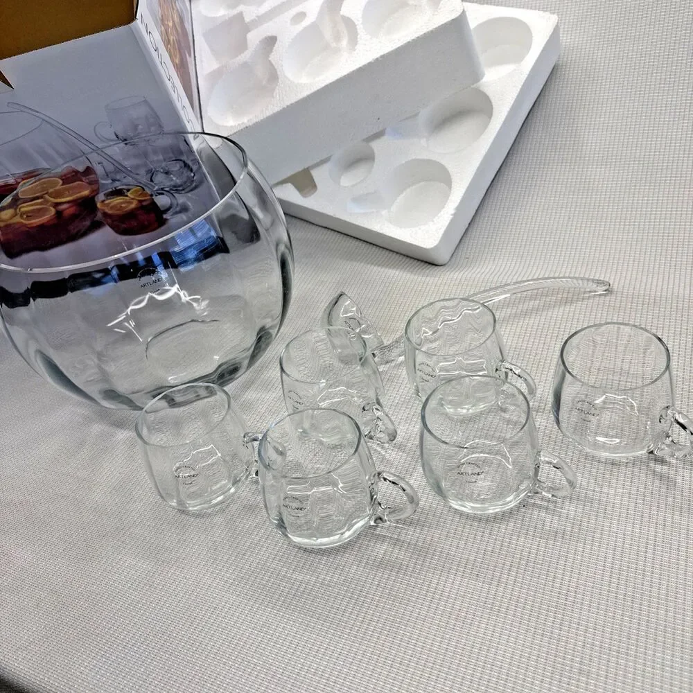 Artland Simplicity Glass Punch Bowl 8 Piece Set - Bowl, Ladle, 6 Cups Orig. Box
